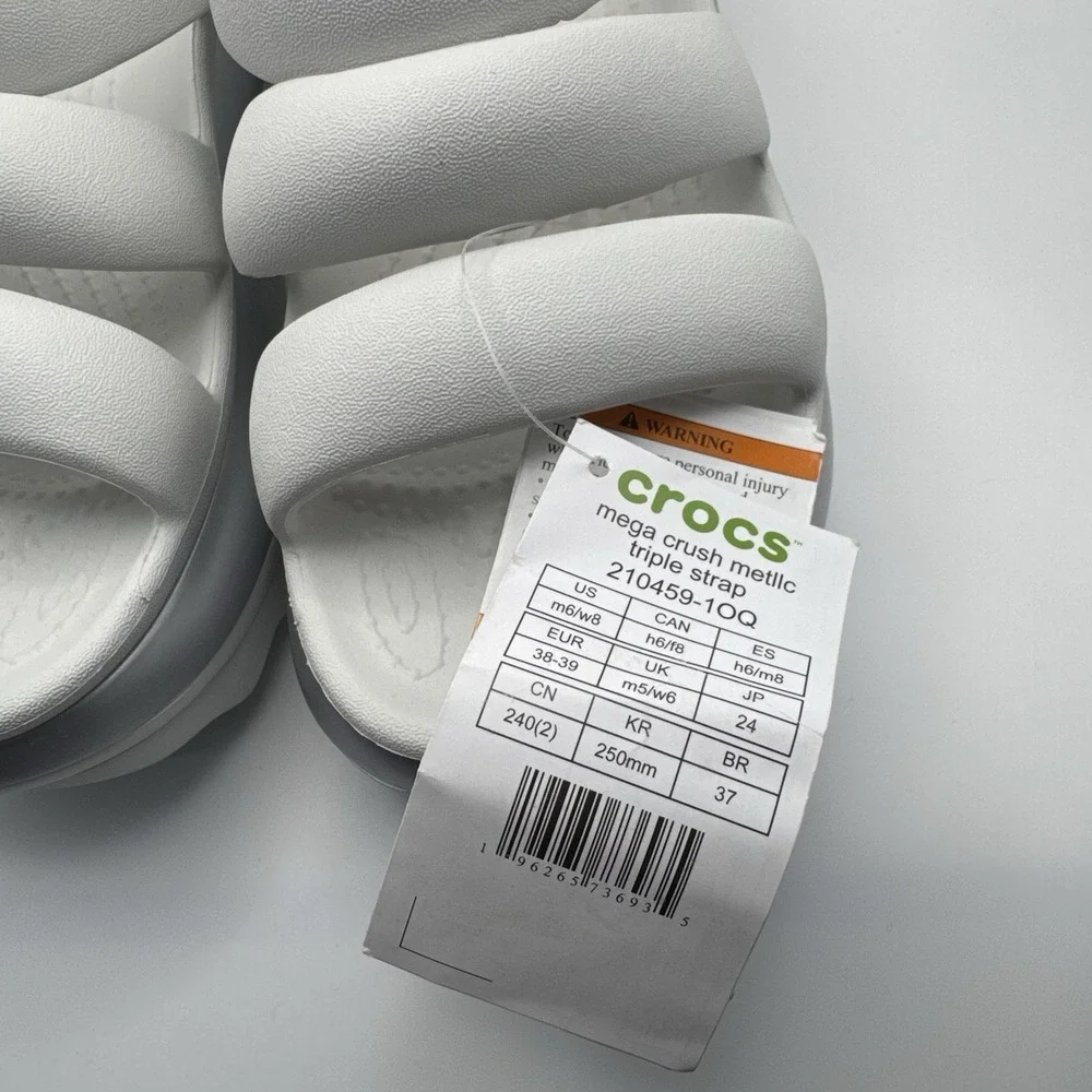 Crocs Unisex Mens 6 Womens 8 Mega Crush Metallic Triple Strap